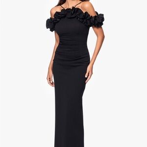 🆕 XSCAPE EVENINGS
"TYLA" SCUBA CREPE RUFFLE TOP FLOOR LENGTH DRESS SZ 16